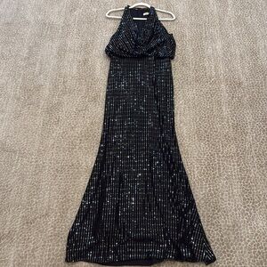 Sexy black sequined halter gown- Calvin Klein